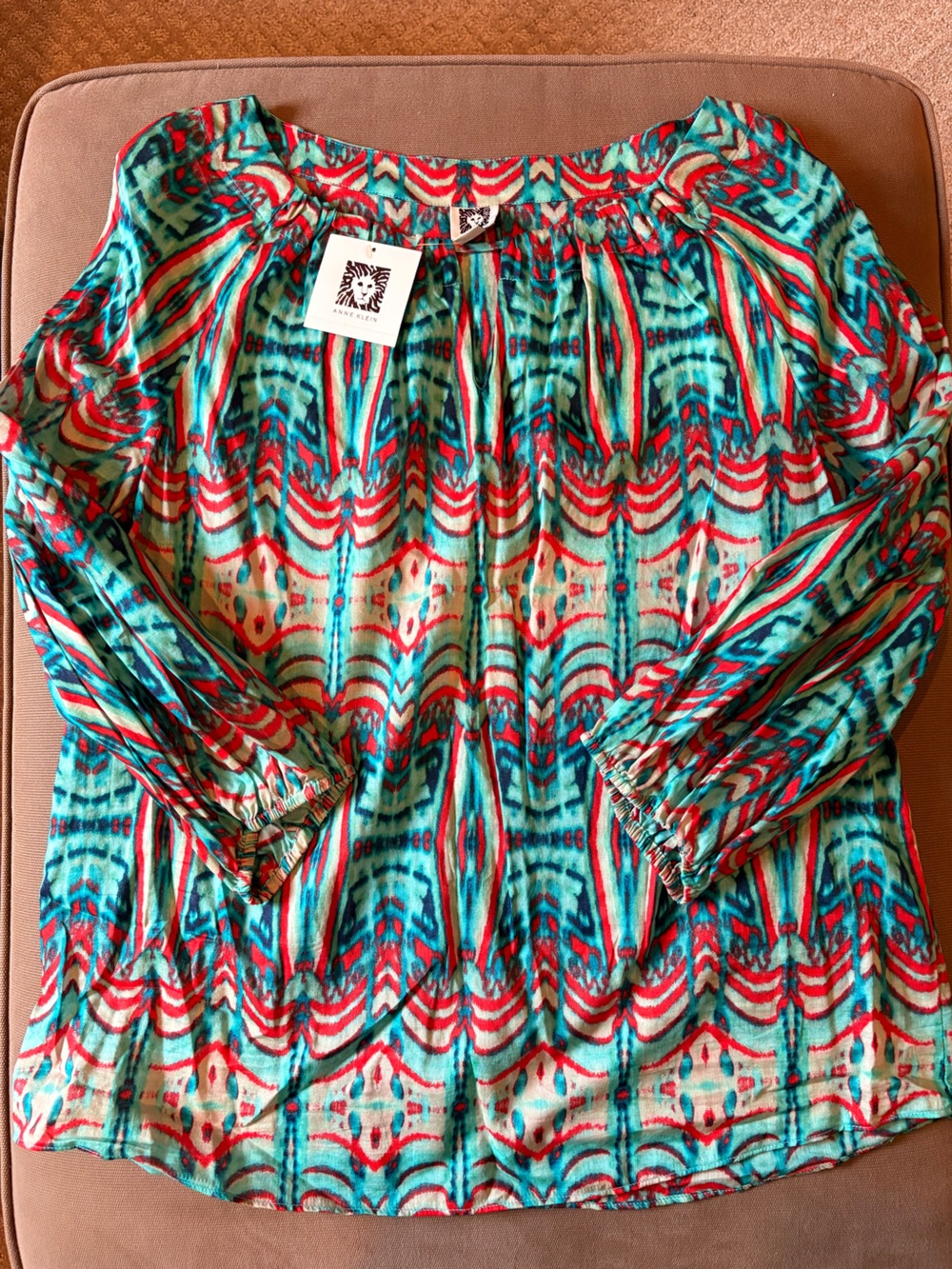 Anne Klein Turquoise & Red Printed Blouse
